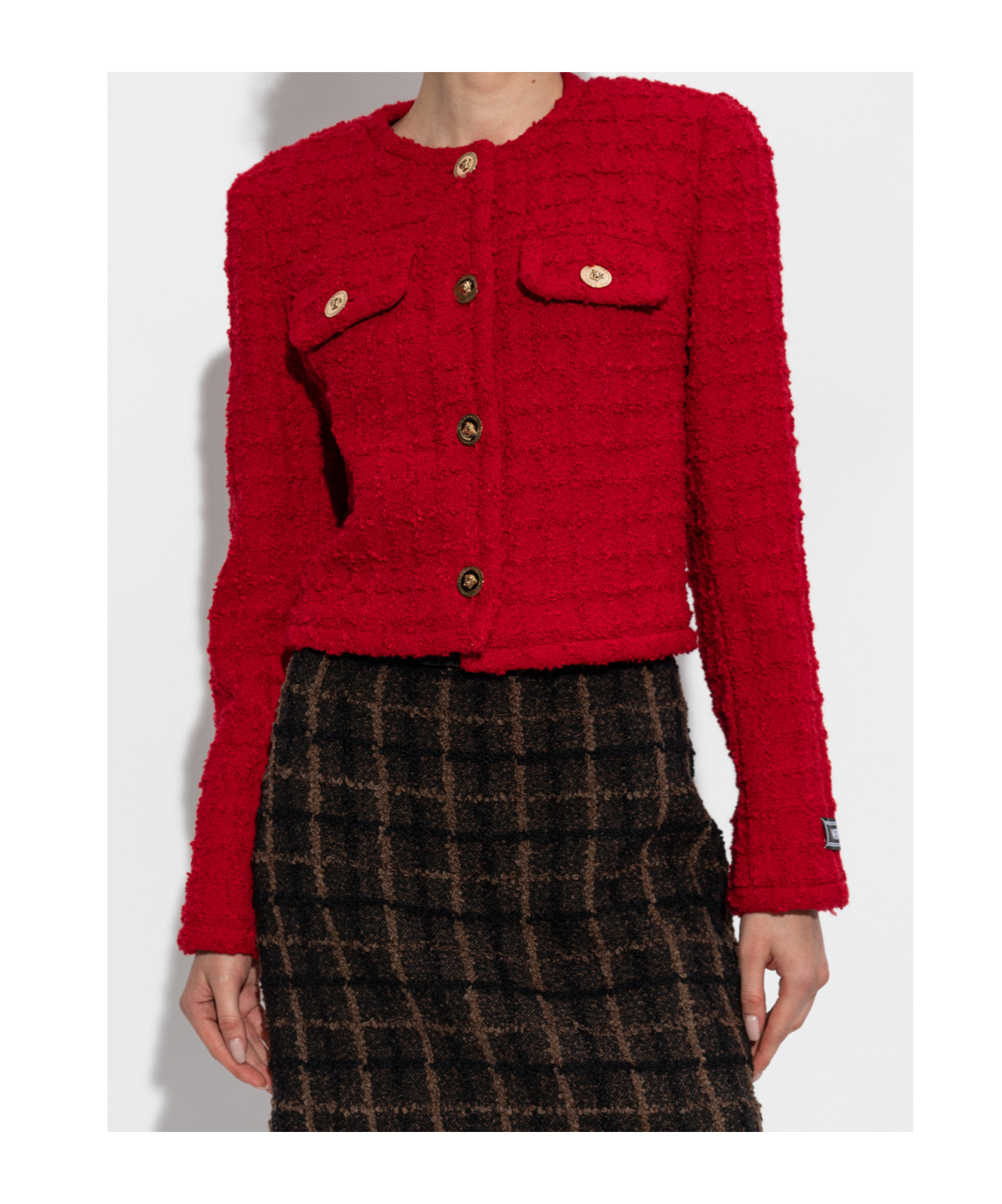Versace Tweed Blazer Gold Buttons In Red