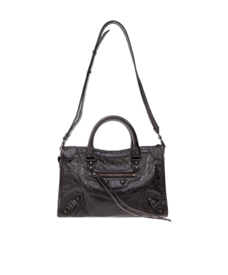 Balenciaga Leather Shoulder Bag With Front Zip Pocket In Black