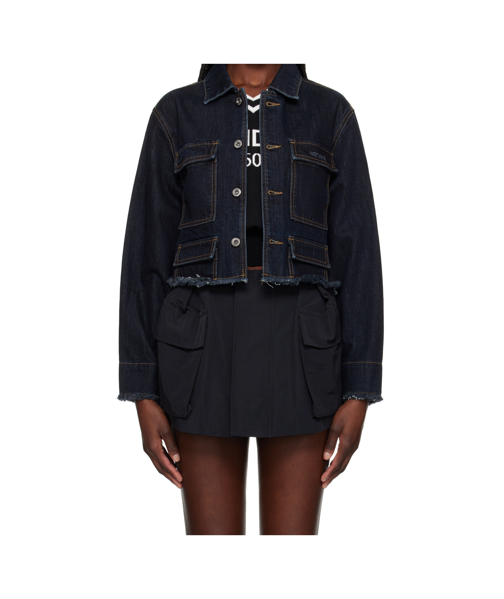 We11 Done Navy Cropped Denim Jacket In Blue