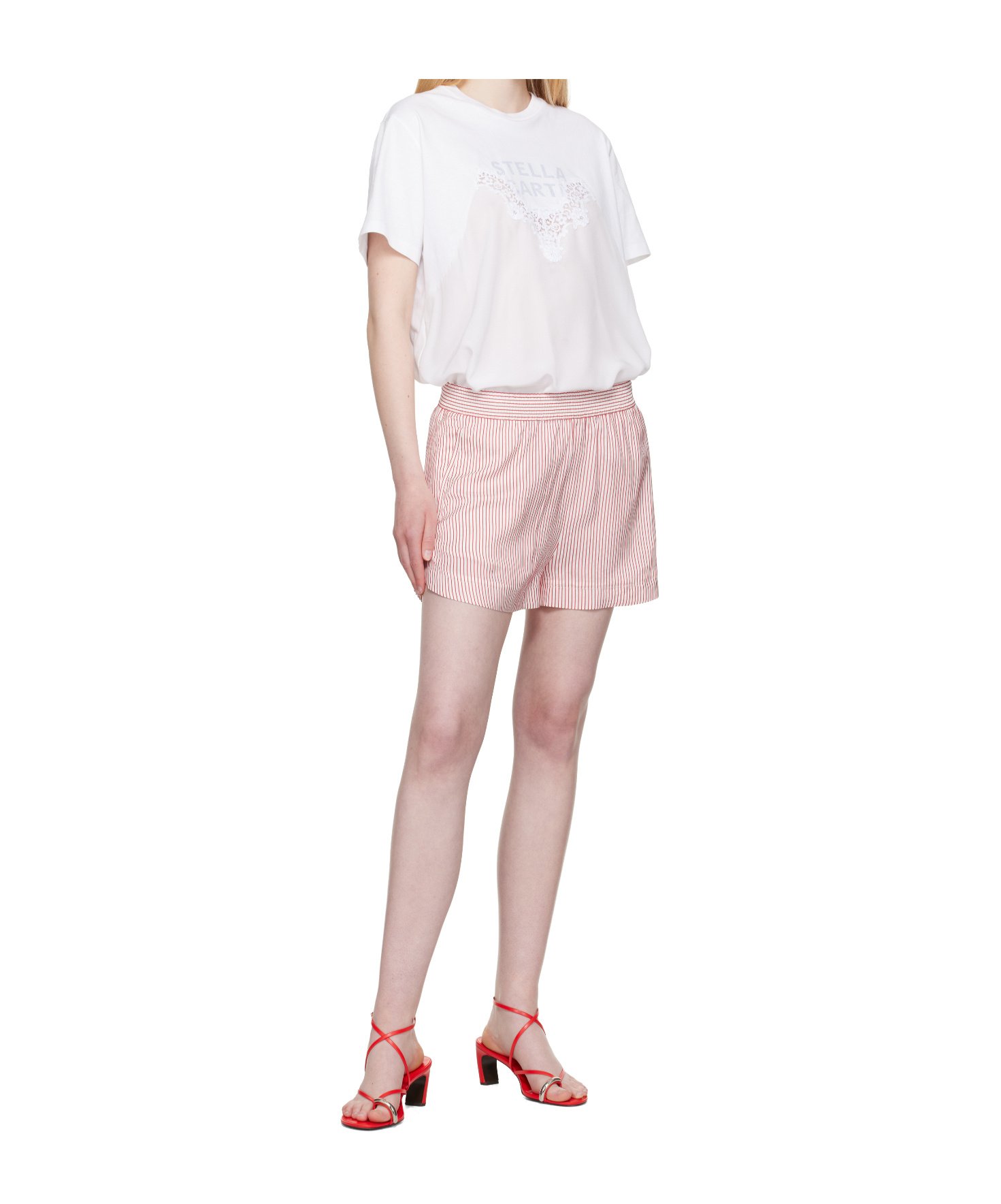 Stella Mccartney Embroidered Striped Organic Silk Shorts In Pink