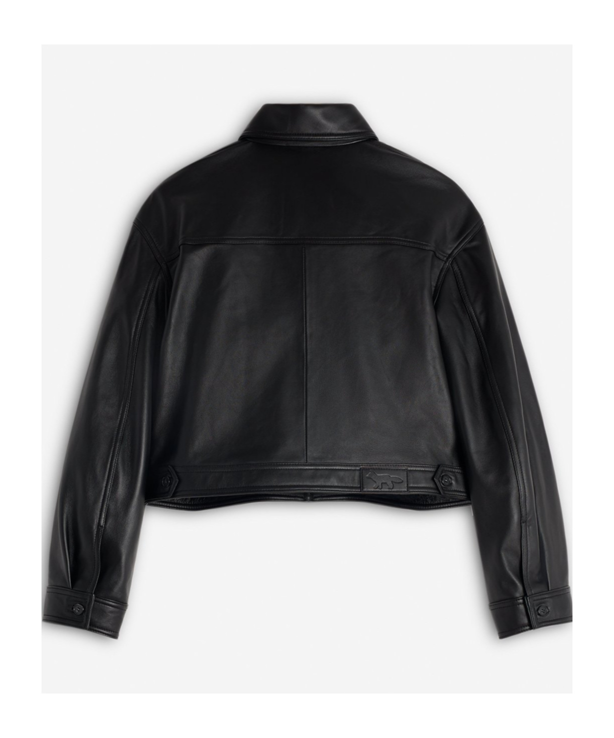 Shop Maison Kitsuné Cropped Leather Jacket In Black