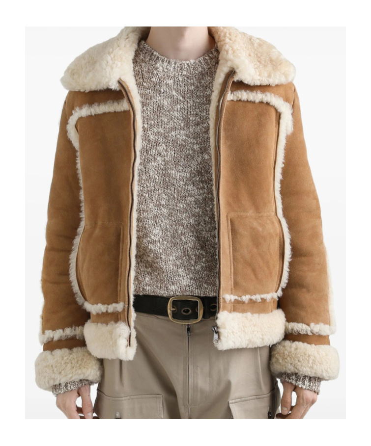 Dolce & Gabbana Suede Shearling Jacket In Neutral