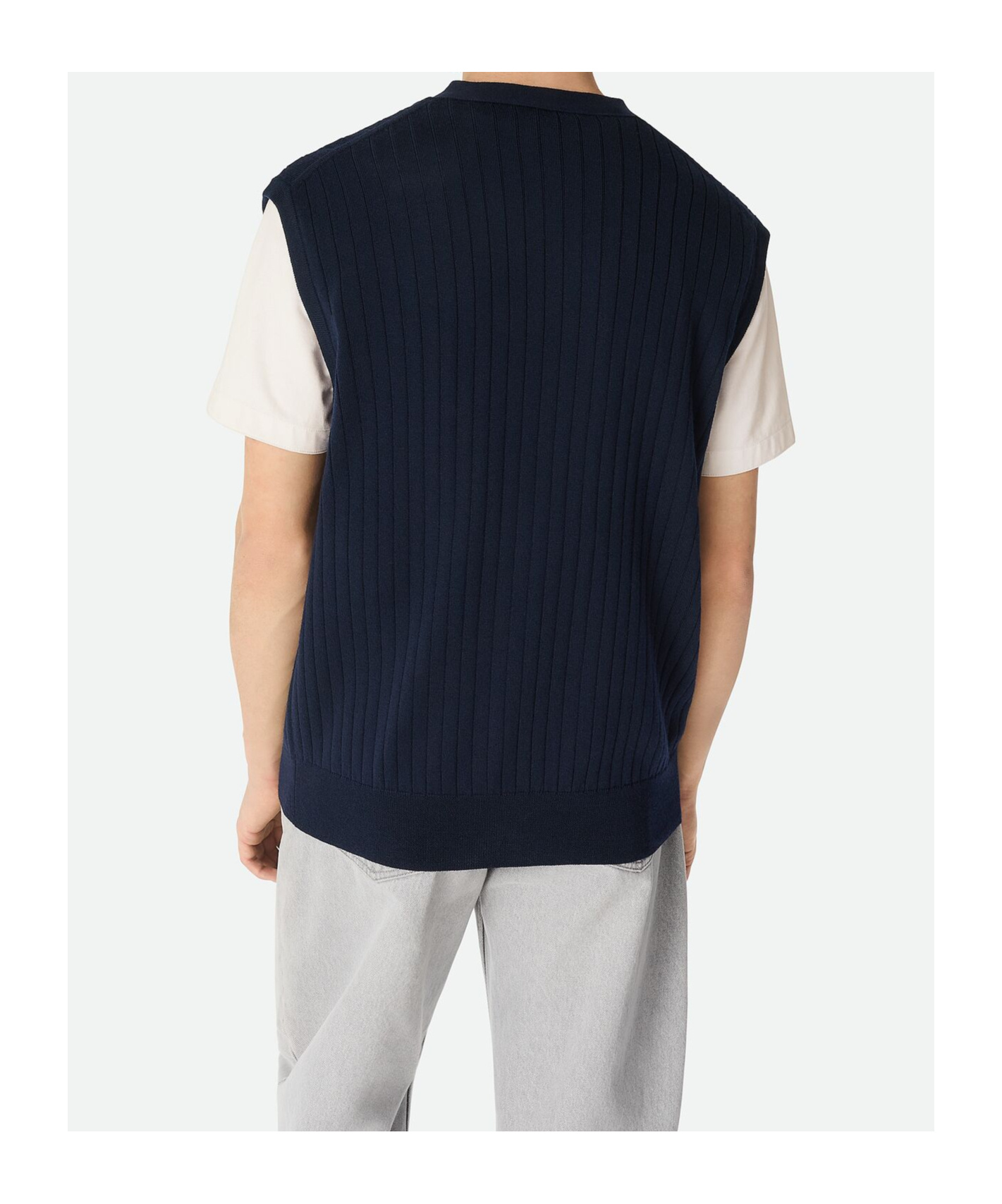 Bottega Veneta Blue Flat Rib Knit Cardigan-like Vest