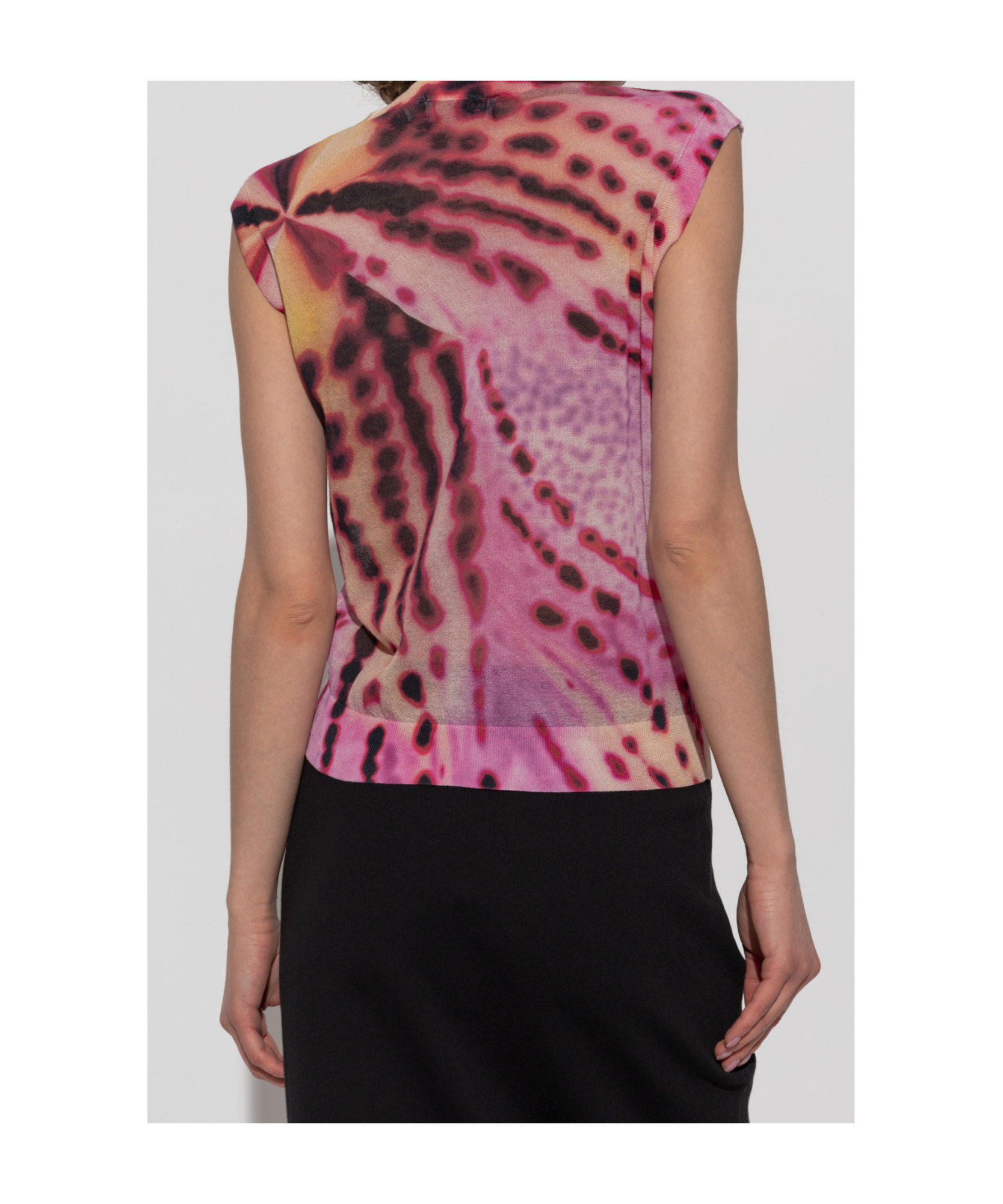 Dries Van Noten Tamara Leopard Orchid Sleeveless Cotton Blend Sweater In Pink