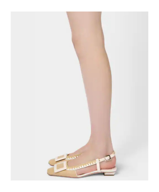 Shop Roger Vivier Belle Vivier Slingback Ballerinas In Canvas In Beige
