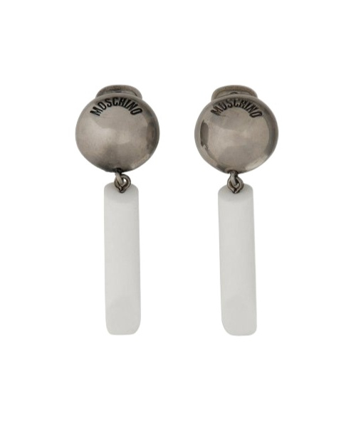 Moschino Logo Earrings In White