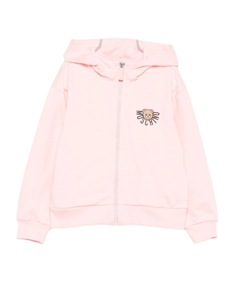 Moschino Teddy-print Zip-up Hoodie In Pink