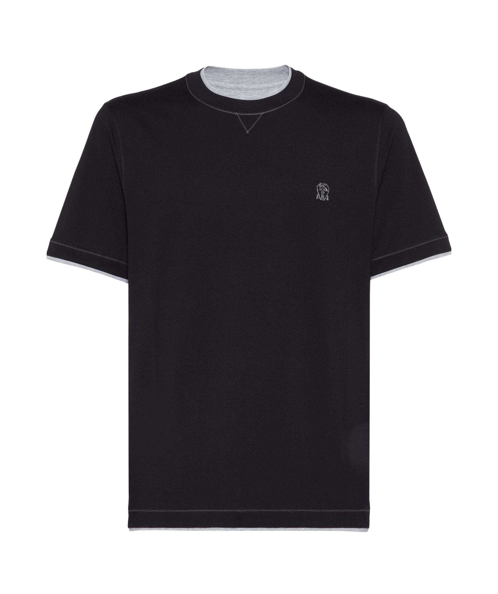 Brunello Cucinelli Short-sleeved Crew Neck T-shirt With Contrasting Stitching In Black