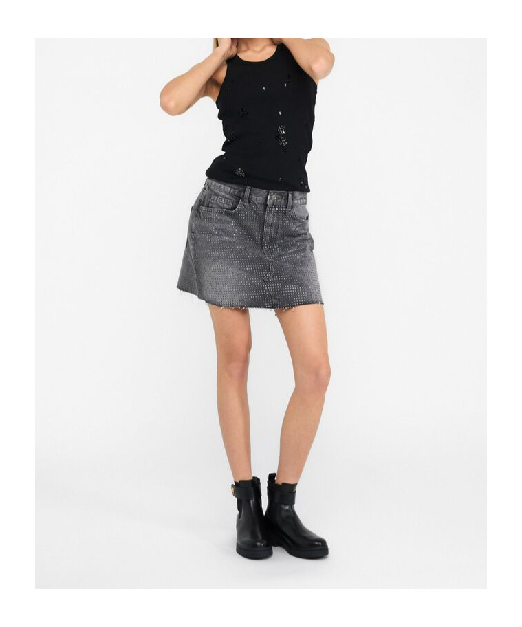 Liu •jo Frayed Denim Skirt In Black