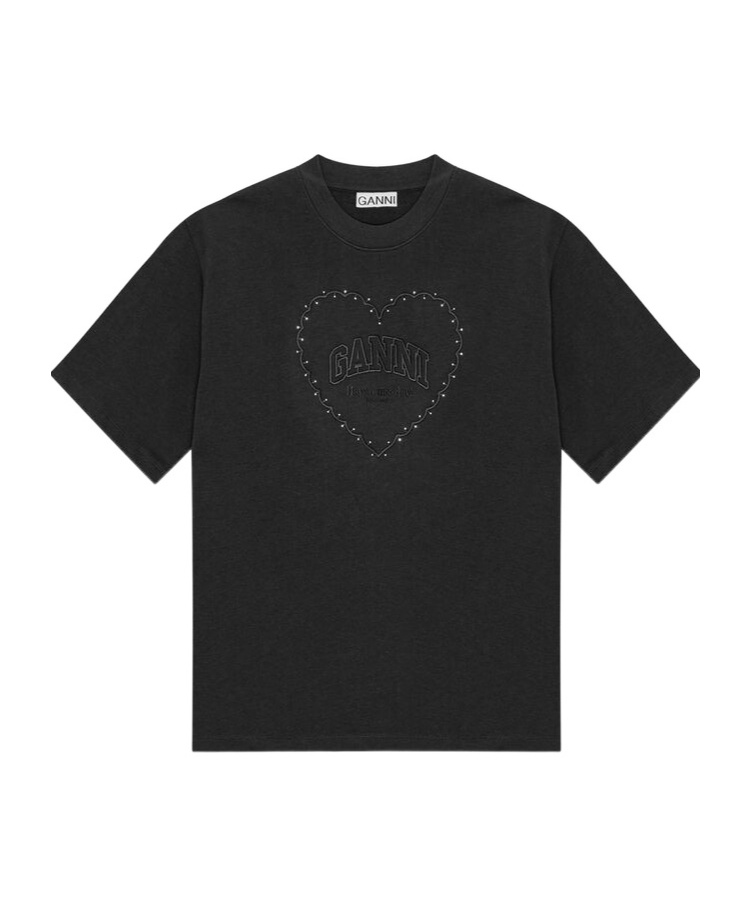 Ganni Logo Crystal-embellished Cotton T-shirt In Black
