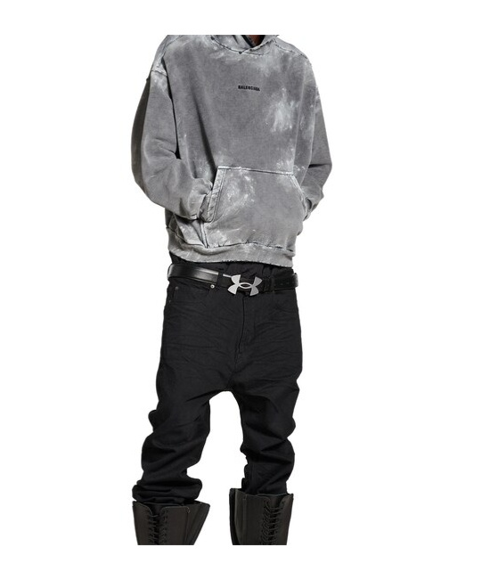 Balenciaga Logo Embroidered Hooded Sweatshirt In Gray