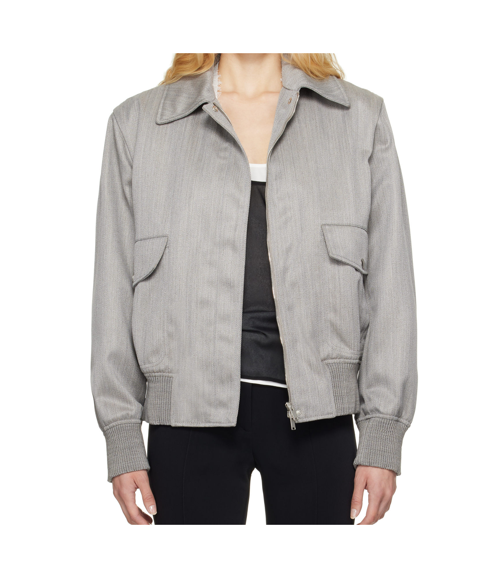 Stella Mccartney Gray Boxy Collared Bomber Jacket In Gray