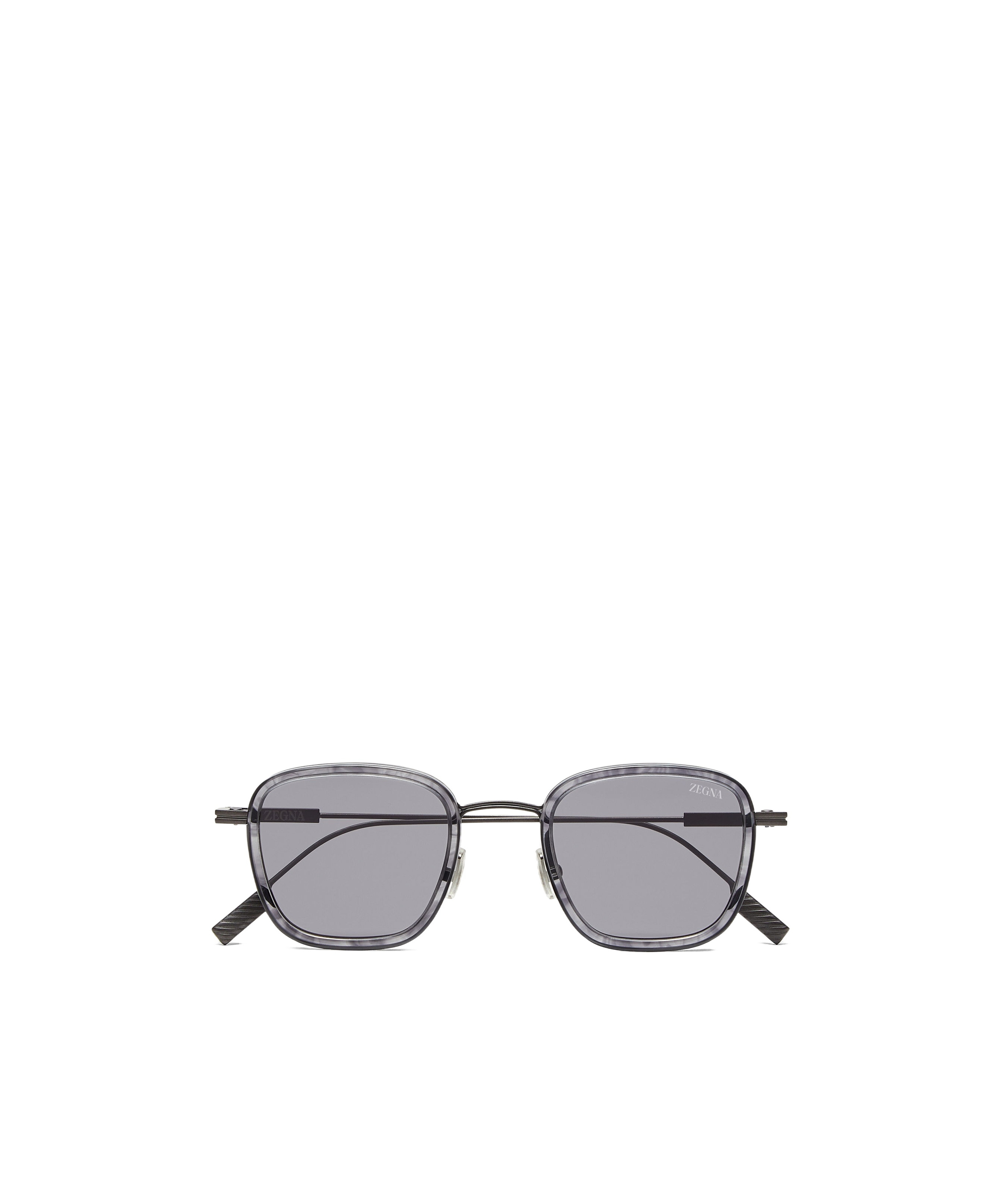 Zegna Striped Grey Havana Titanium And Acetate Sunglasses In Gray