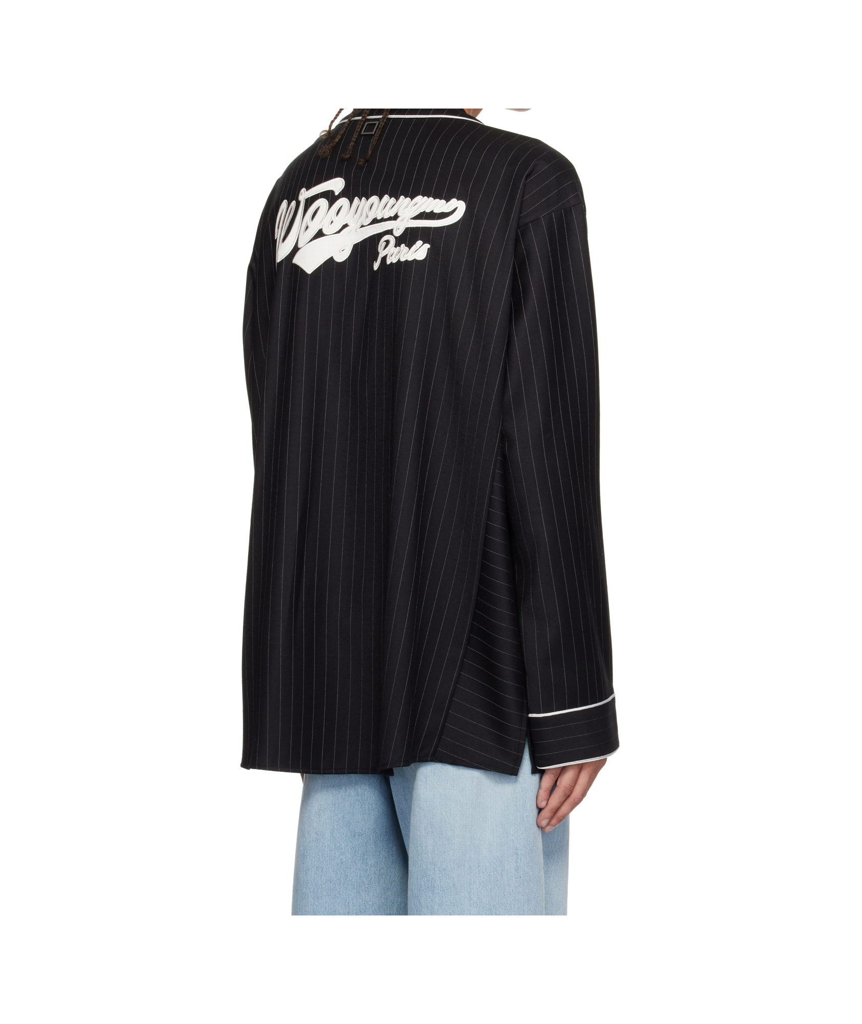 Shop Wooyoungmi Wool Stripe Baseball Shirt In Black