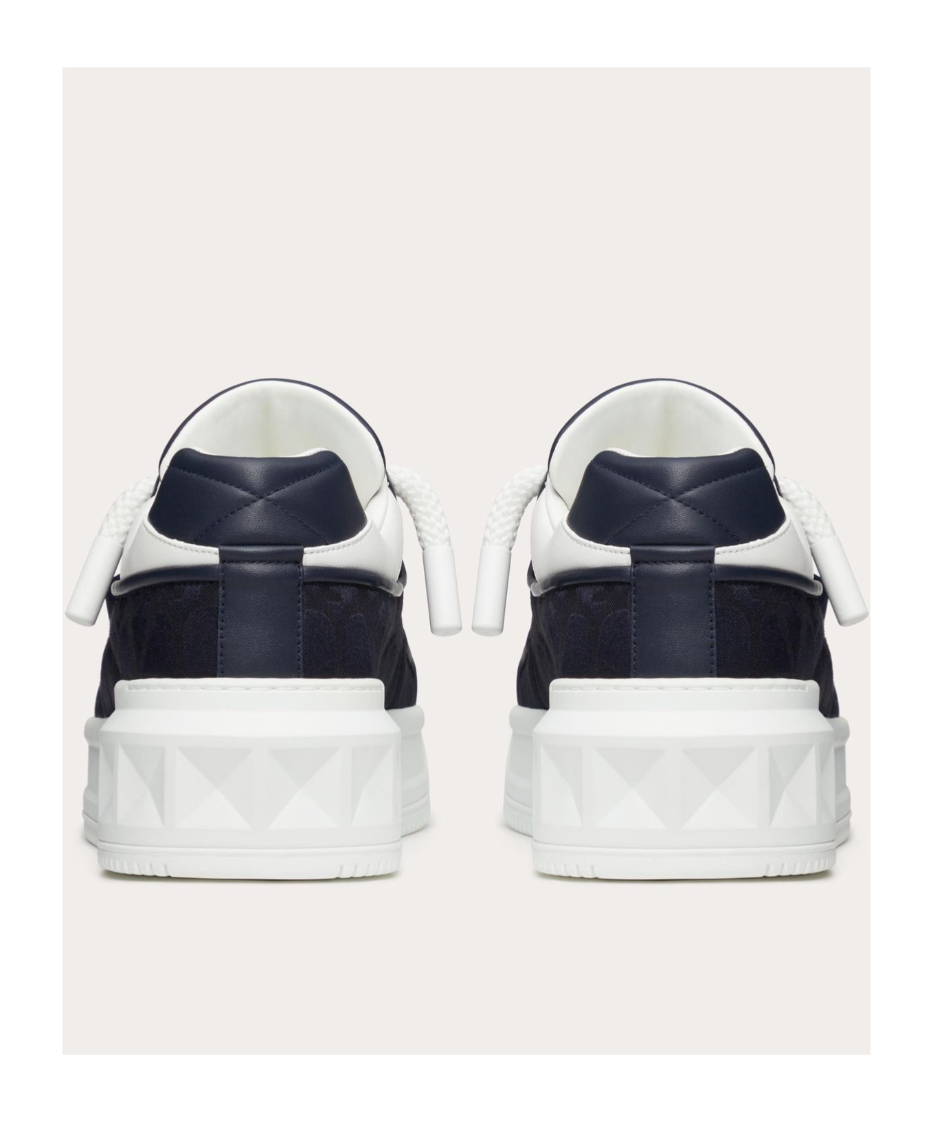 Valentino One Stud Xl Low-top Sneaker In Nappa Leather And Jacquard Toile Iconographe Technical Fabric In White