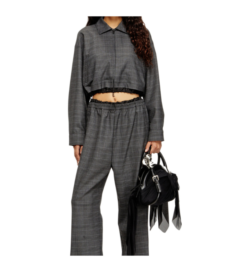 Diesel Checked Cropped Jacket In Gray