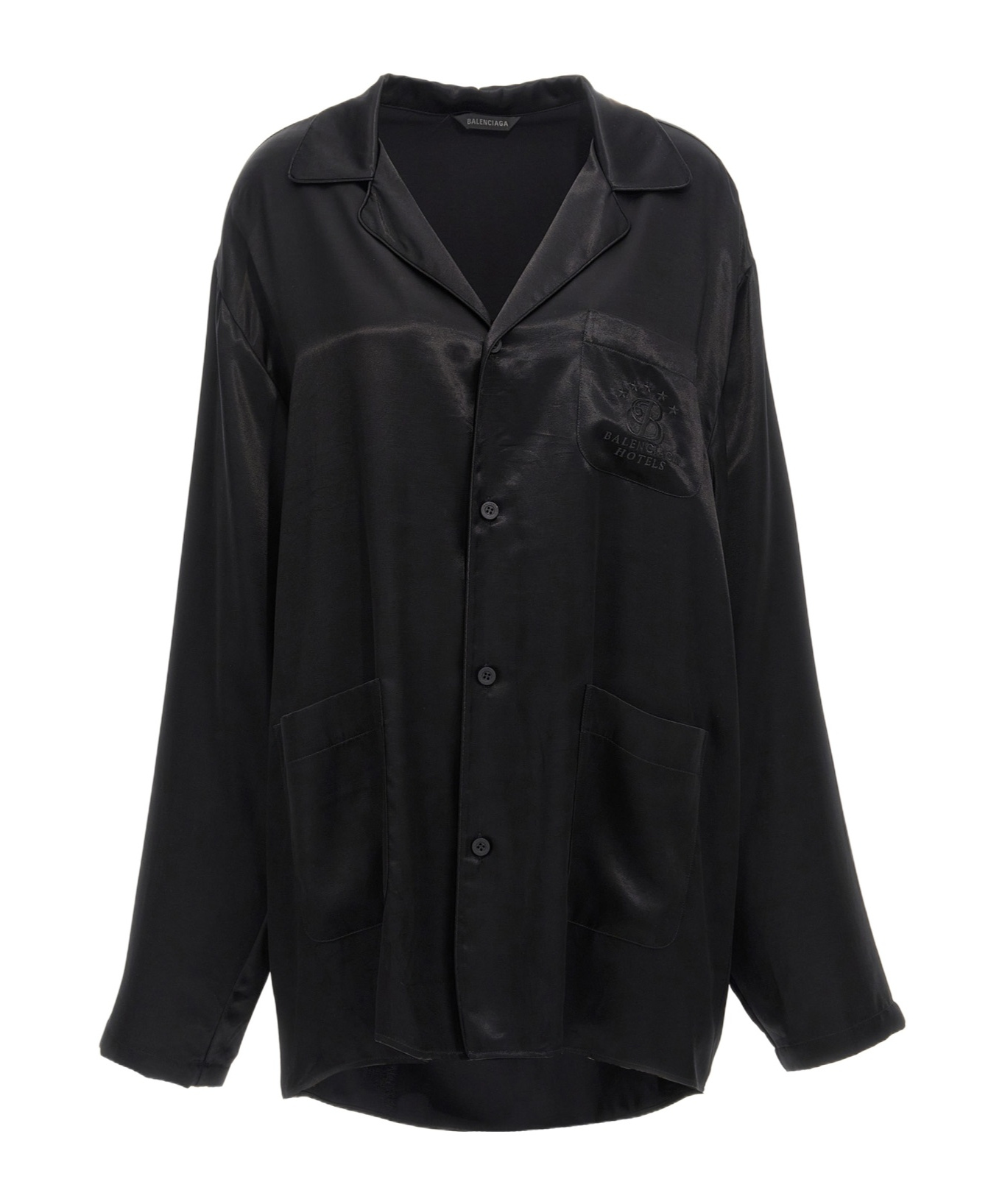 Balenciaga Shirt Embroidery Chest Pocket Long Sleeves In Black