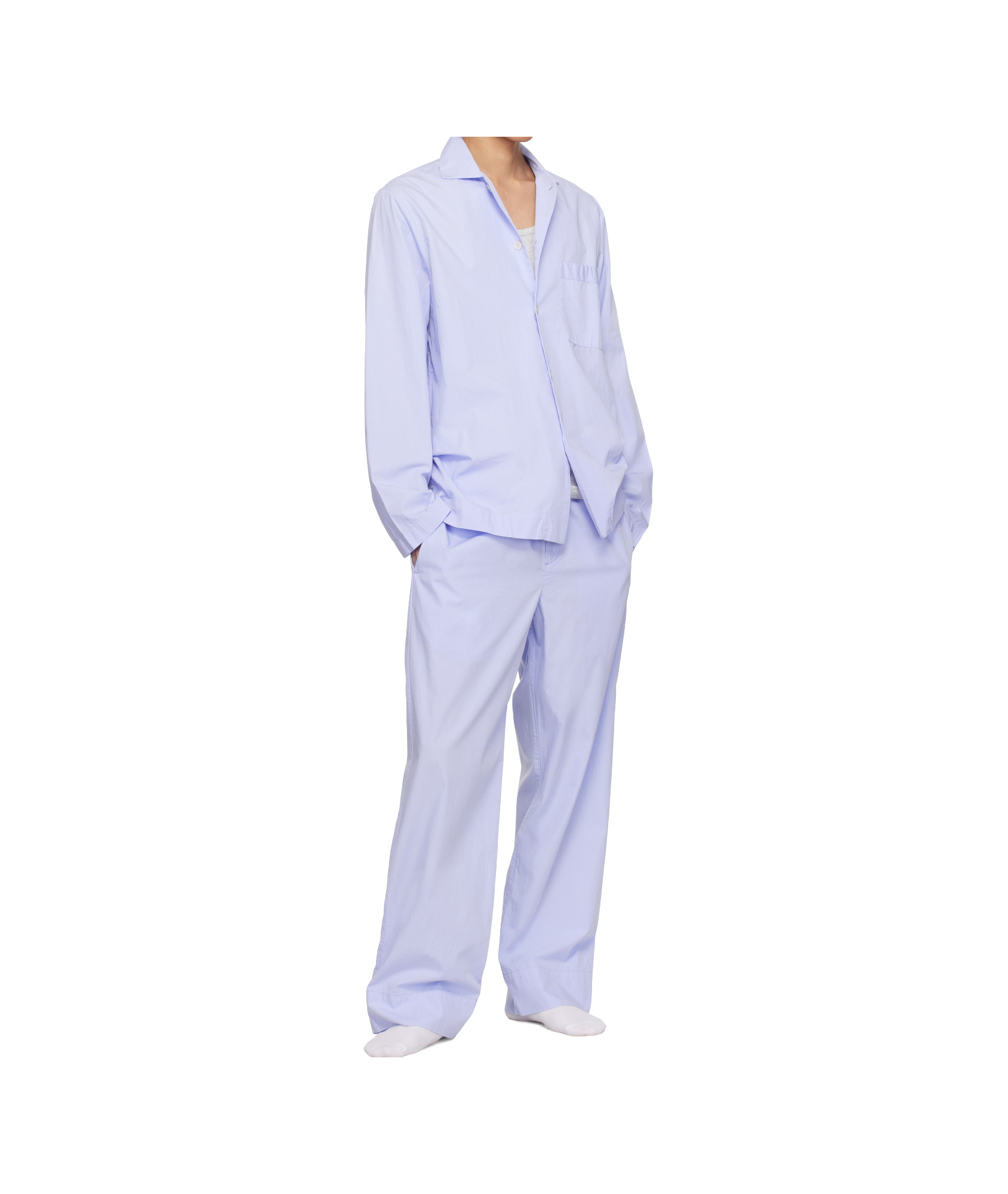 Tekla Organic Cotton Poplin Pajama Pants In Blue