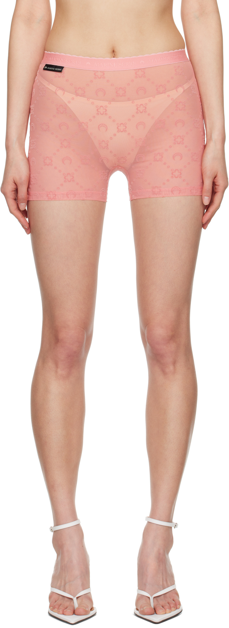 Marine Serre Ssense Exclusive Pink Recycled Flock Mini Shorts In Nude