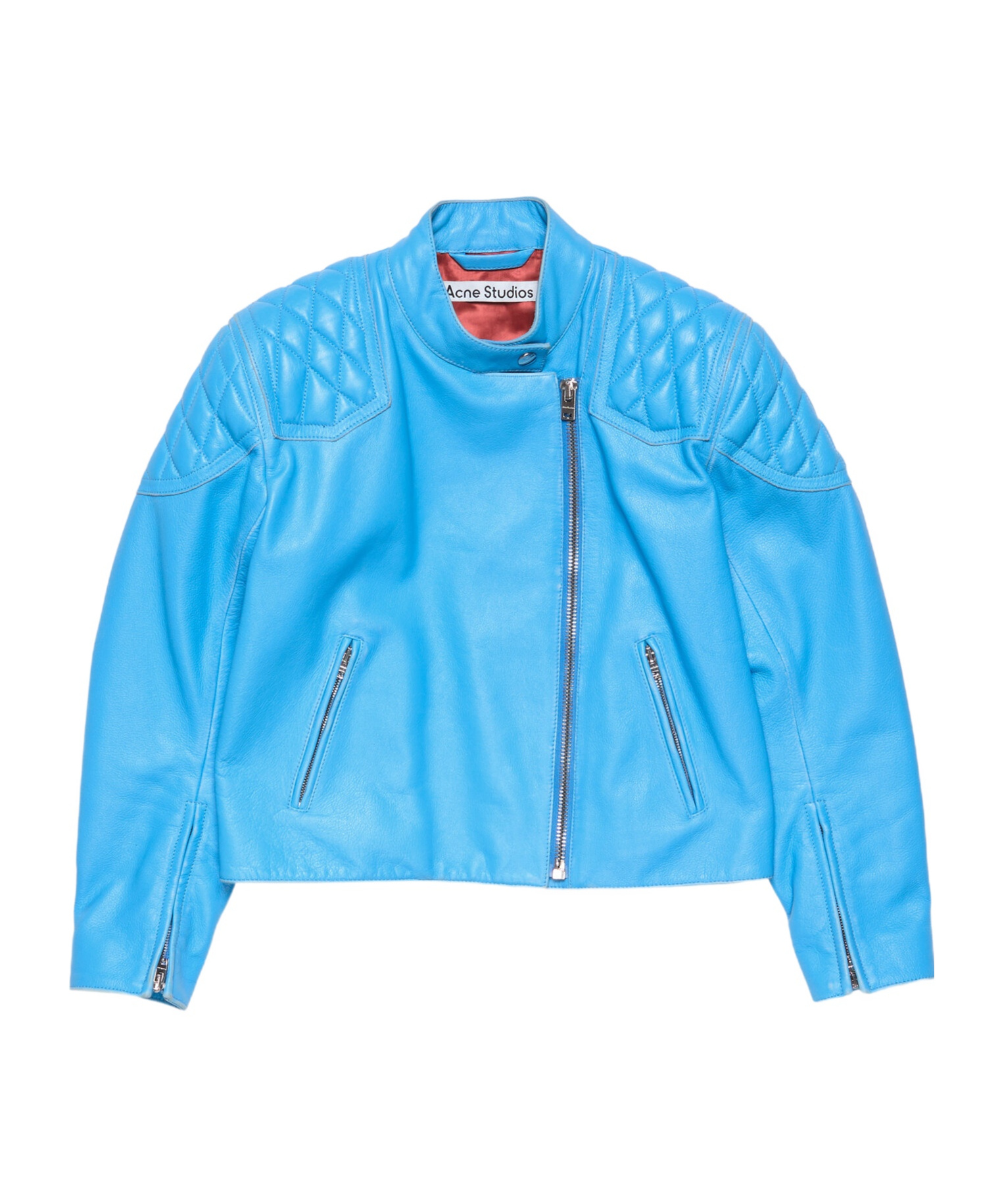 Acne Studios Leather Biker Jacket In Blue