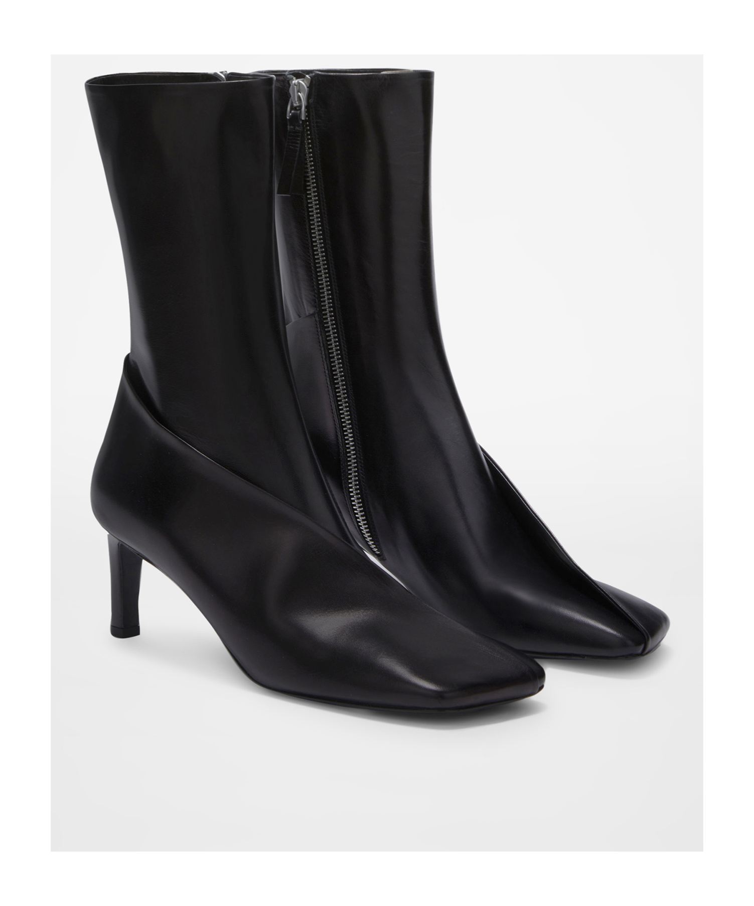 Jil Sander Square Toe Panelled Ankle Boots In Black