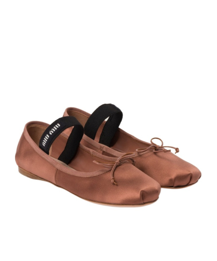 Miu Miu Satin Ballerinas In Brown