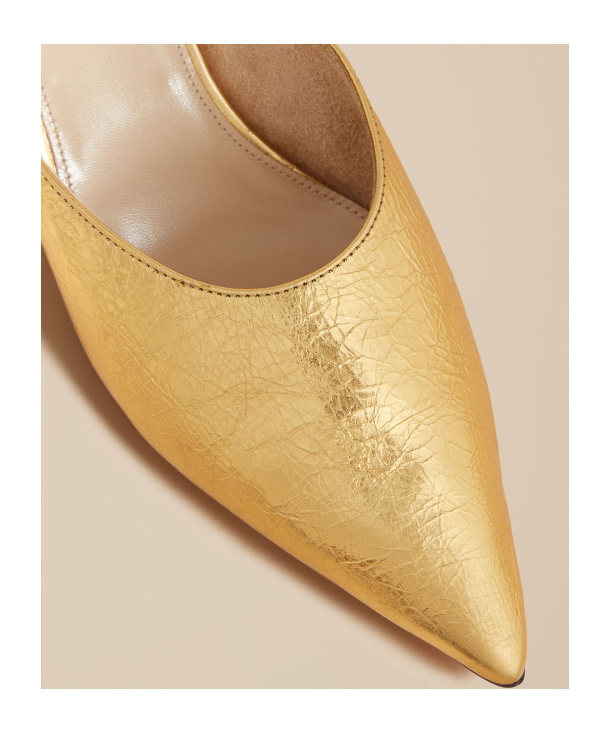 Khaite River Metallic Crinkled-leather Mules In Nude