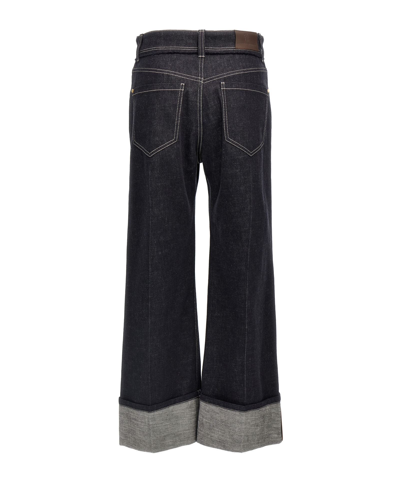 Brunello Cucinelli Women Crop Denim Trousers With Turn-ups In Black