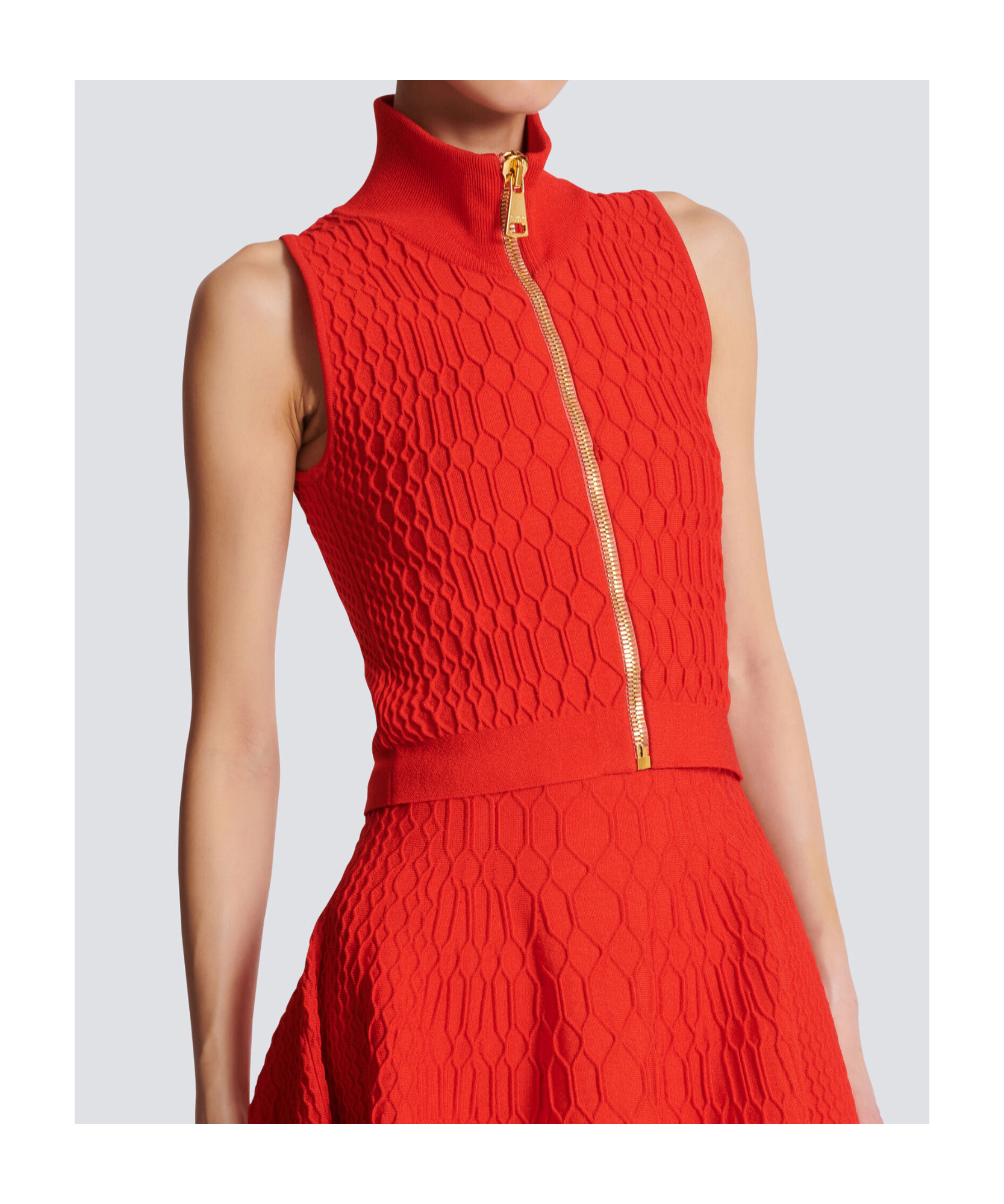 Balmain Sleeveless Crocodile-knit Top In Red