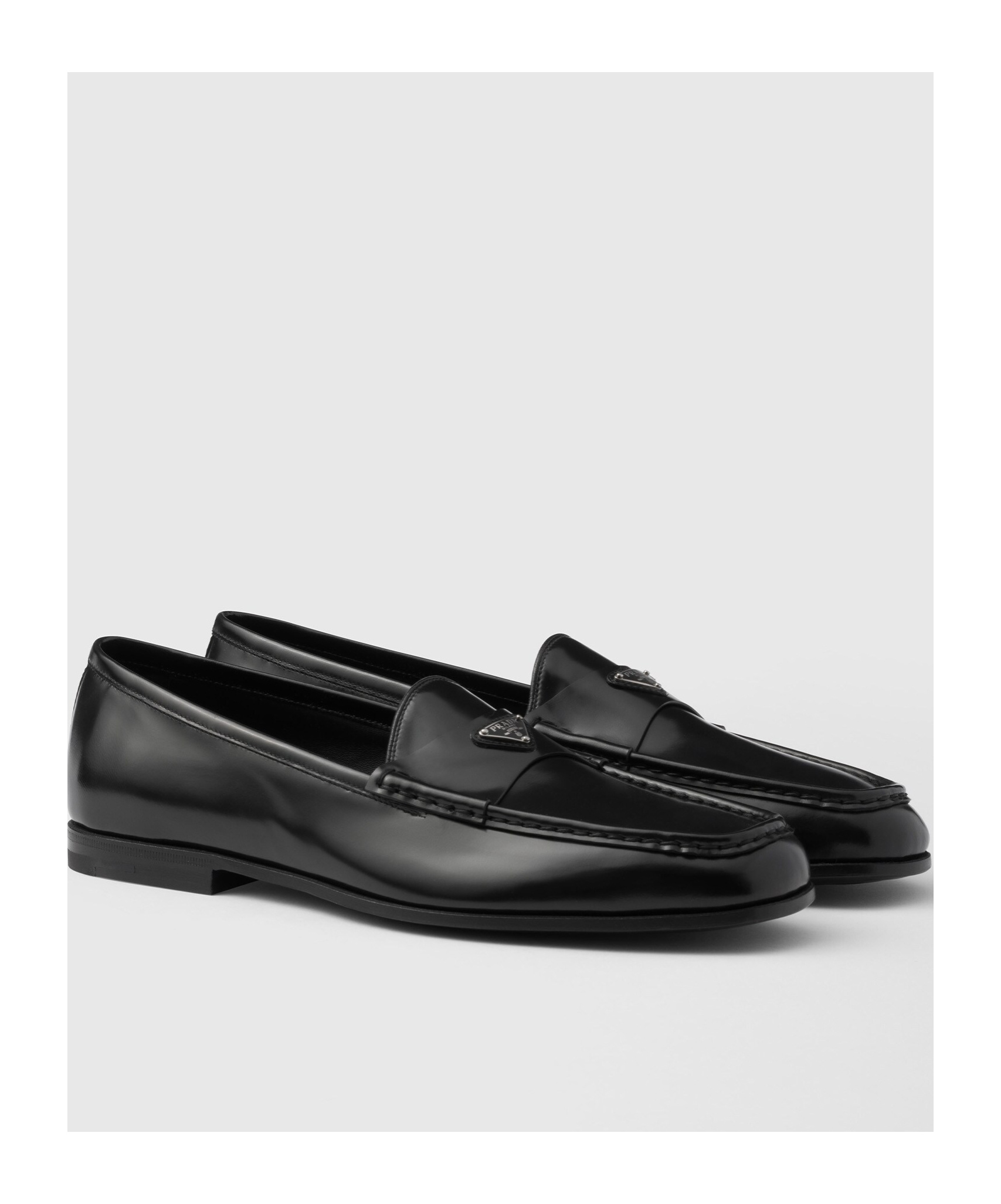 Prada Round Head Loafer Shoes In Black