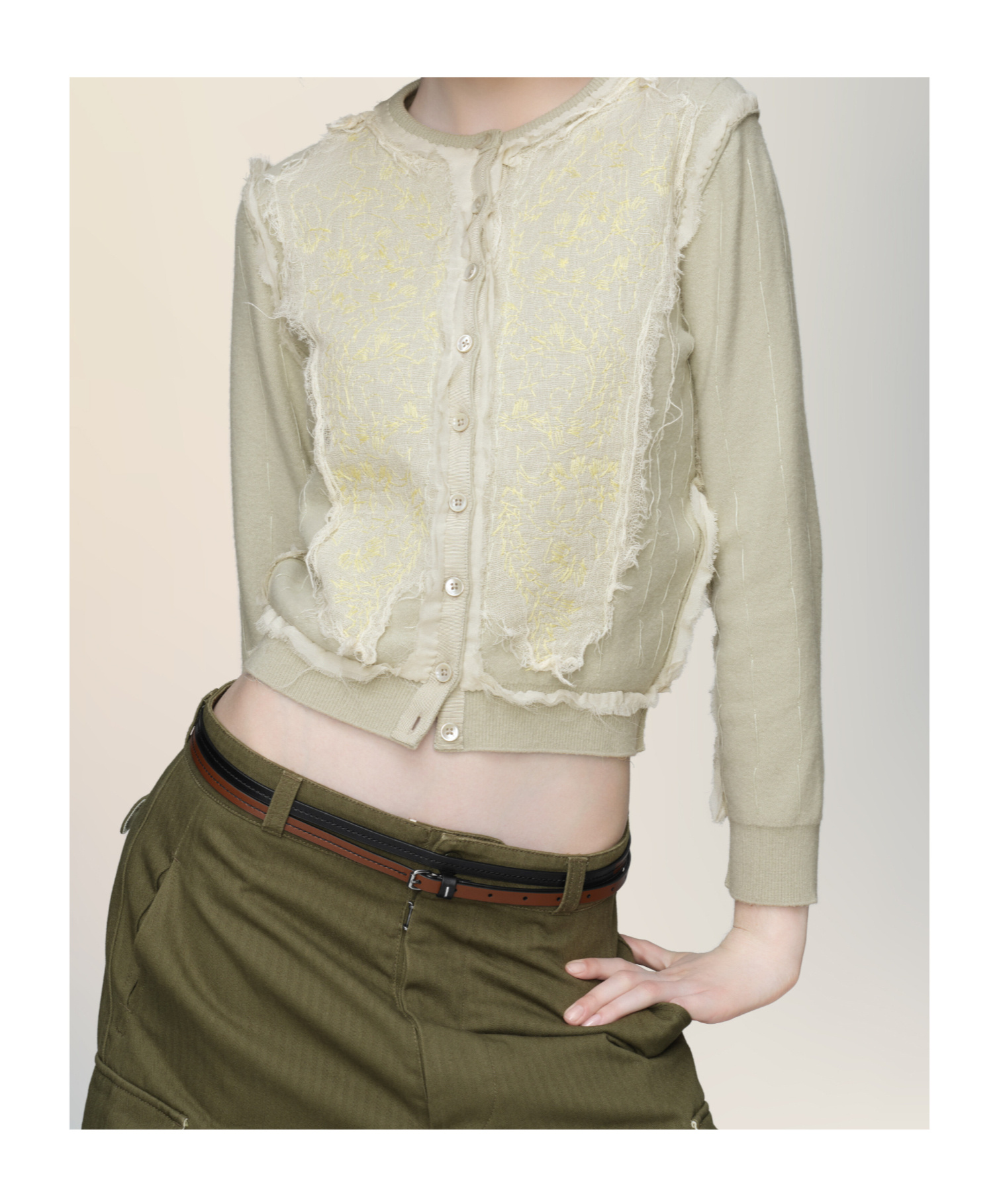 Maison Margiela Frayed Cardigan In Neutral