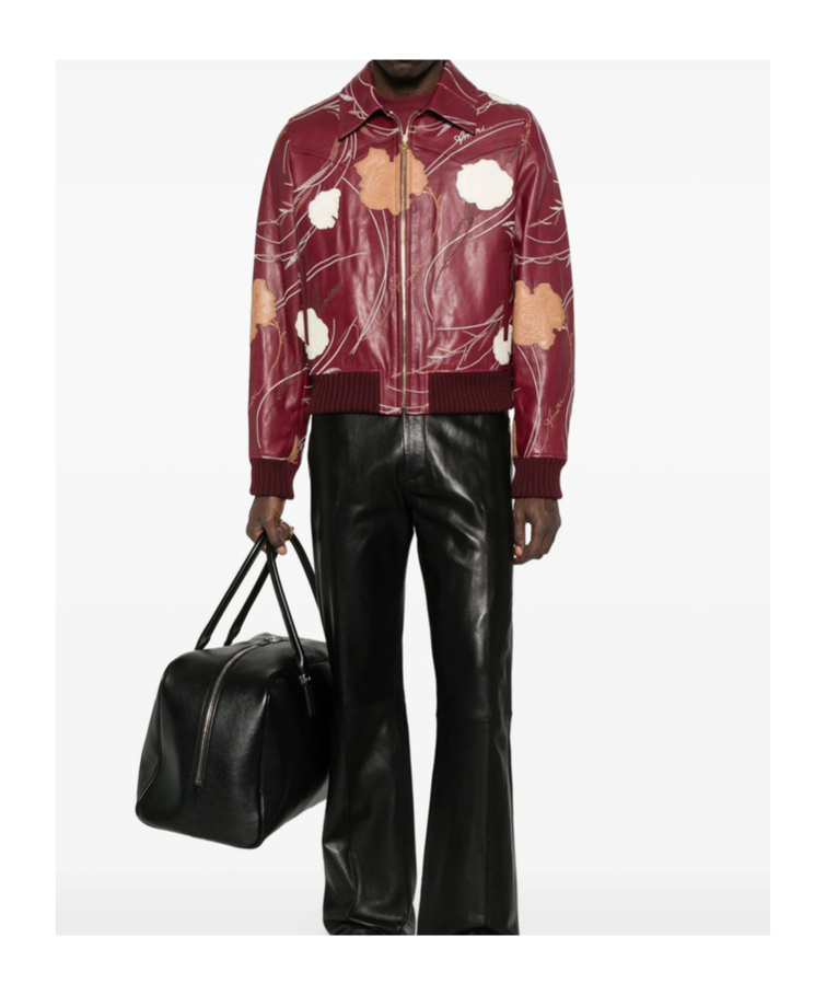 Amiri Long-sleeved Leather Jacket In Burgundy