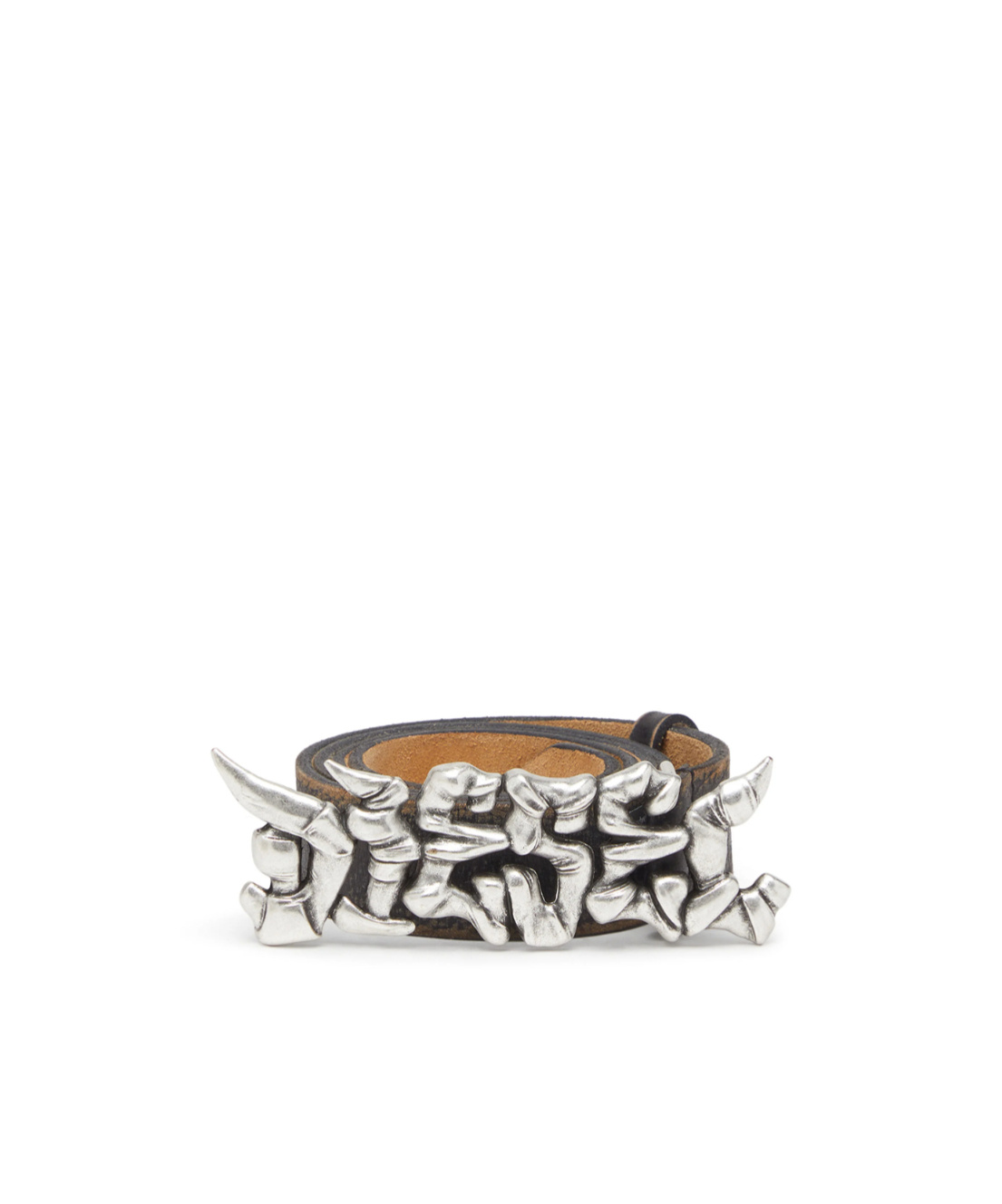 Diesel 3.5cm Treated Leather Belt With Graffiti Buckle In Metallic
