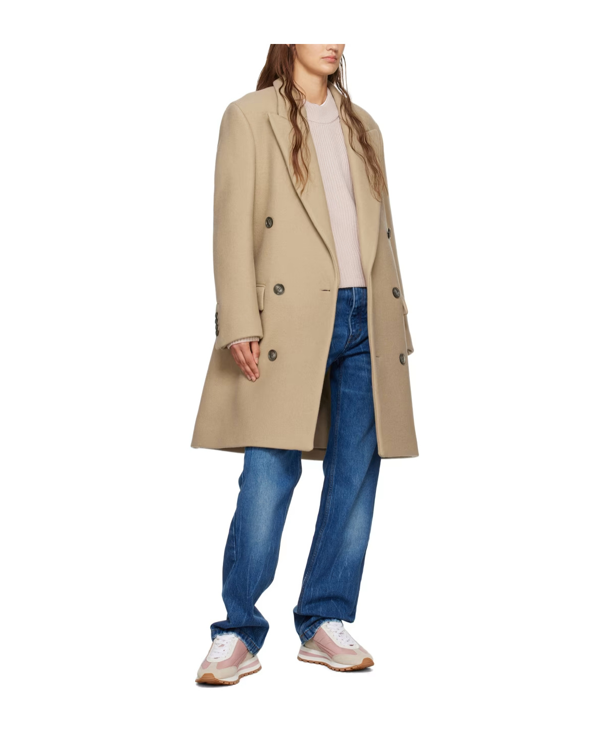 Ami Alexandre Mattiussi Beige Double-breasted Coat In Nude