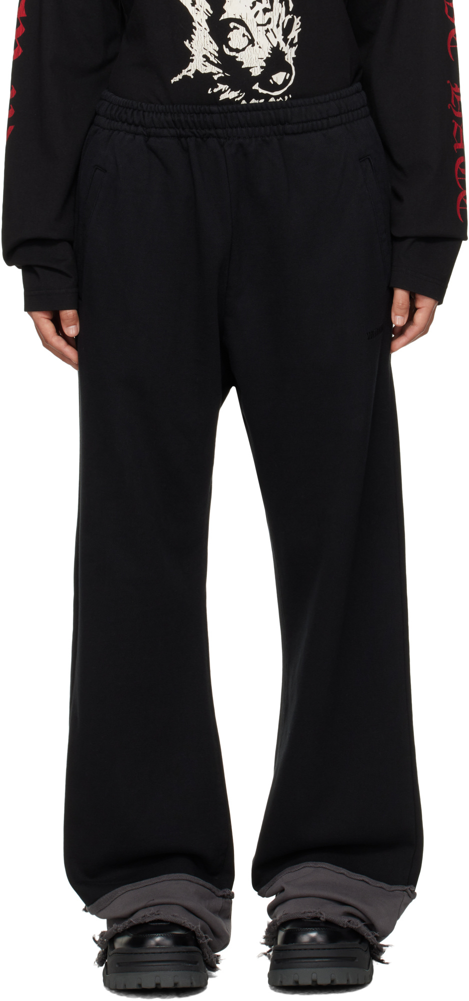 We11 Done Destroyed Color Block Sweatpants In Black