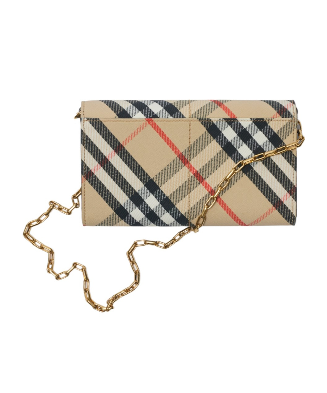 Burberry Check Flap Canvas Wallet On Chain In Nude