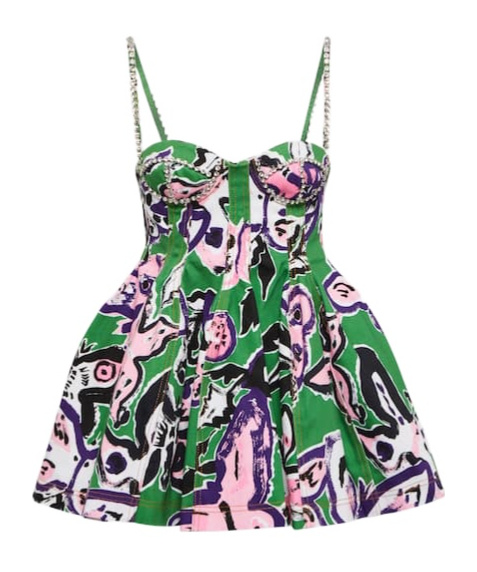 Area Embellished Printed Denim Minidress In Multi