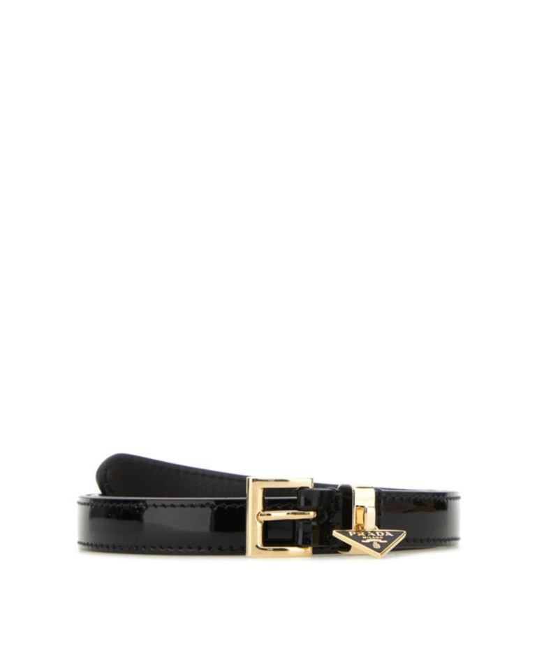 Prada Triangle Logo-embellished Patent Belt In Black