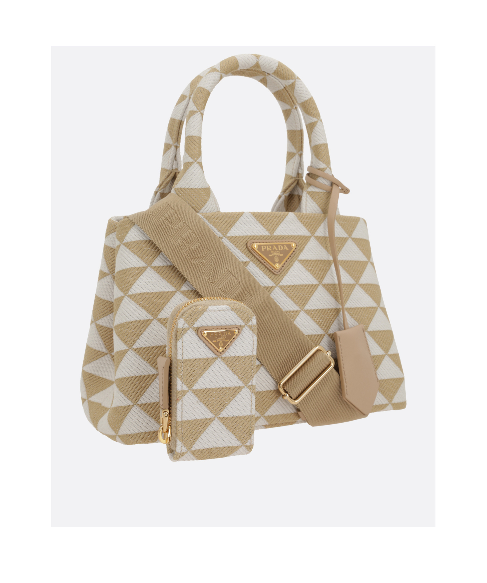 Prada Symbole Embroidered Tote Bag In Nude