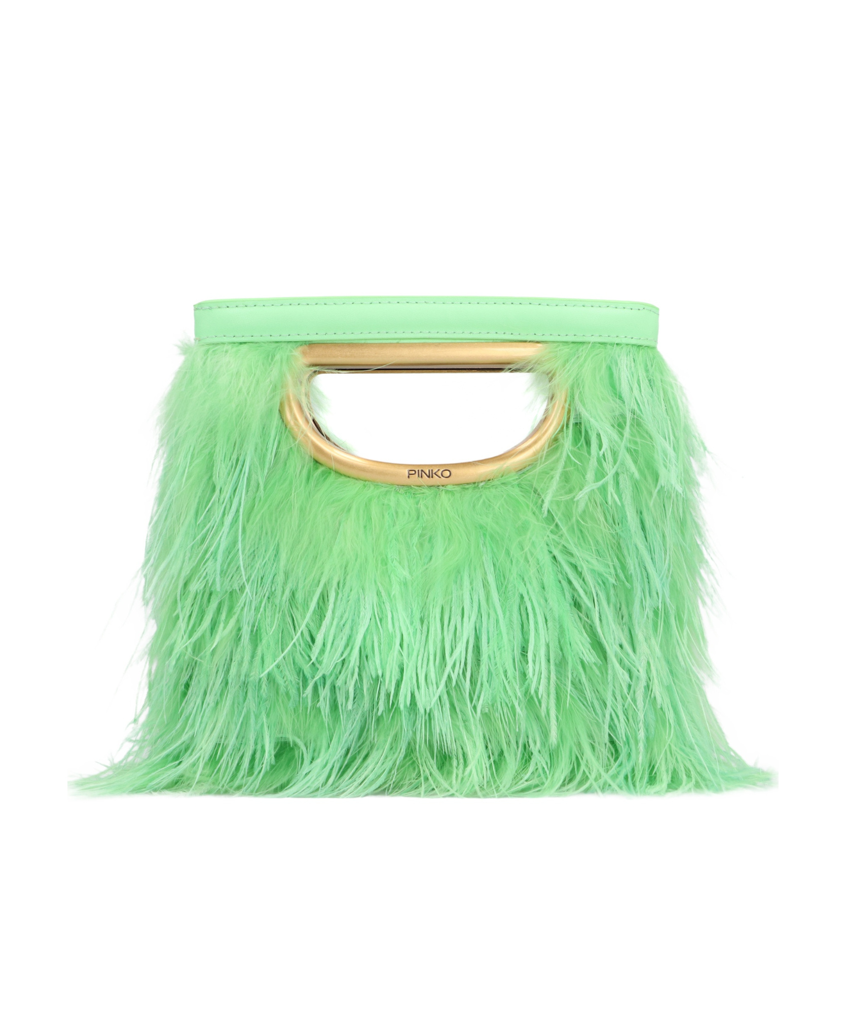 Pinko Feather Effect Logo Engraved Clutch Bag In Green