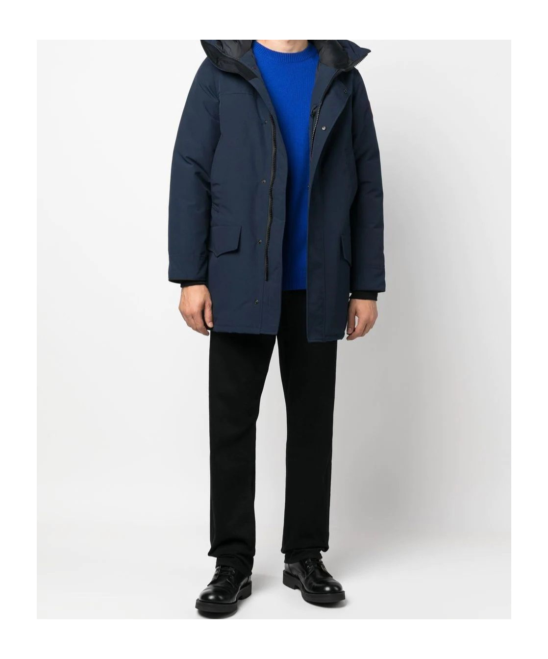 Canada Goose Navy Blue Logo Detail Parka Jacket In Black