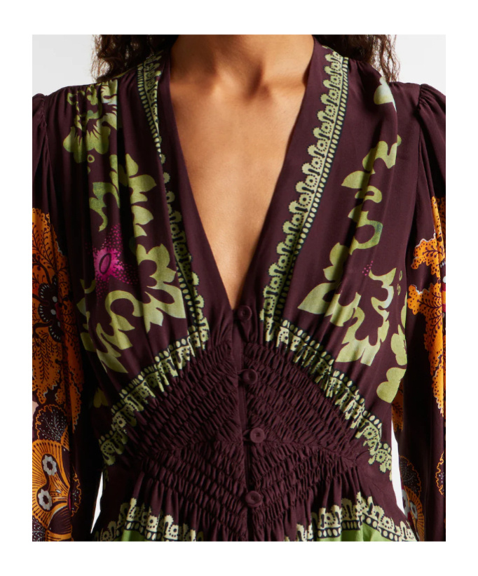 La Doublej Bordeaux Printed Crepe De Chine Maxi Dress In Multi