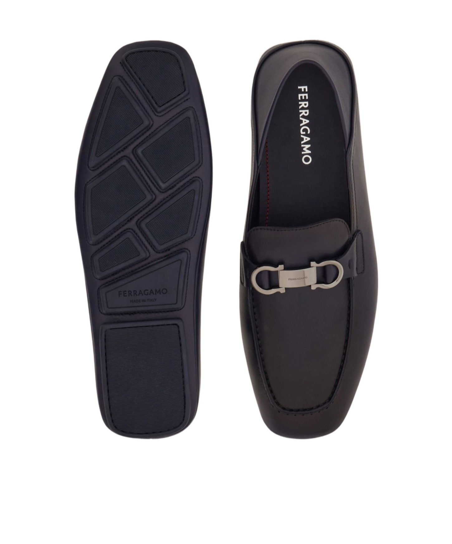 Ferragamo Gancini Leather Loafers In Navy Blue