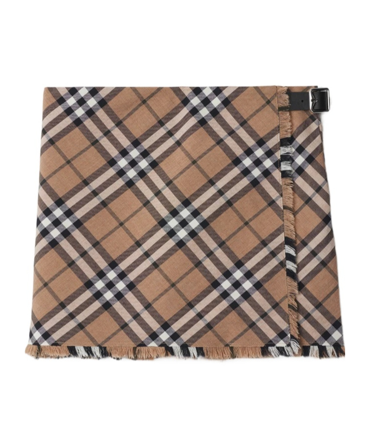 Shop Burberry Check Pattern Mini Skirt In Brown
