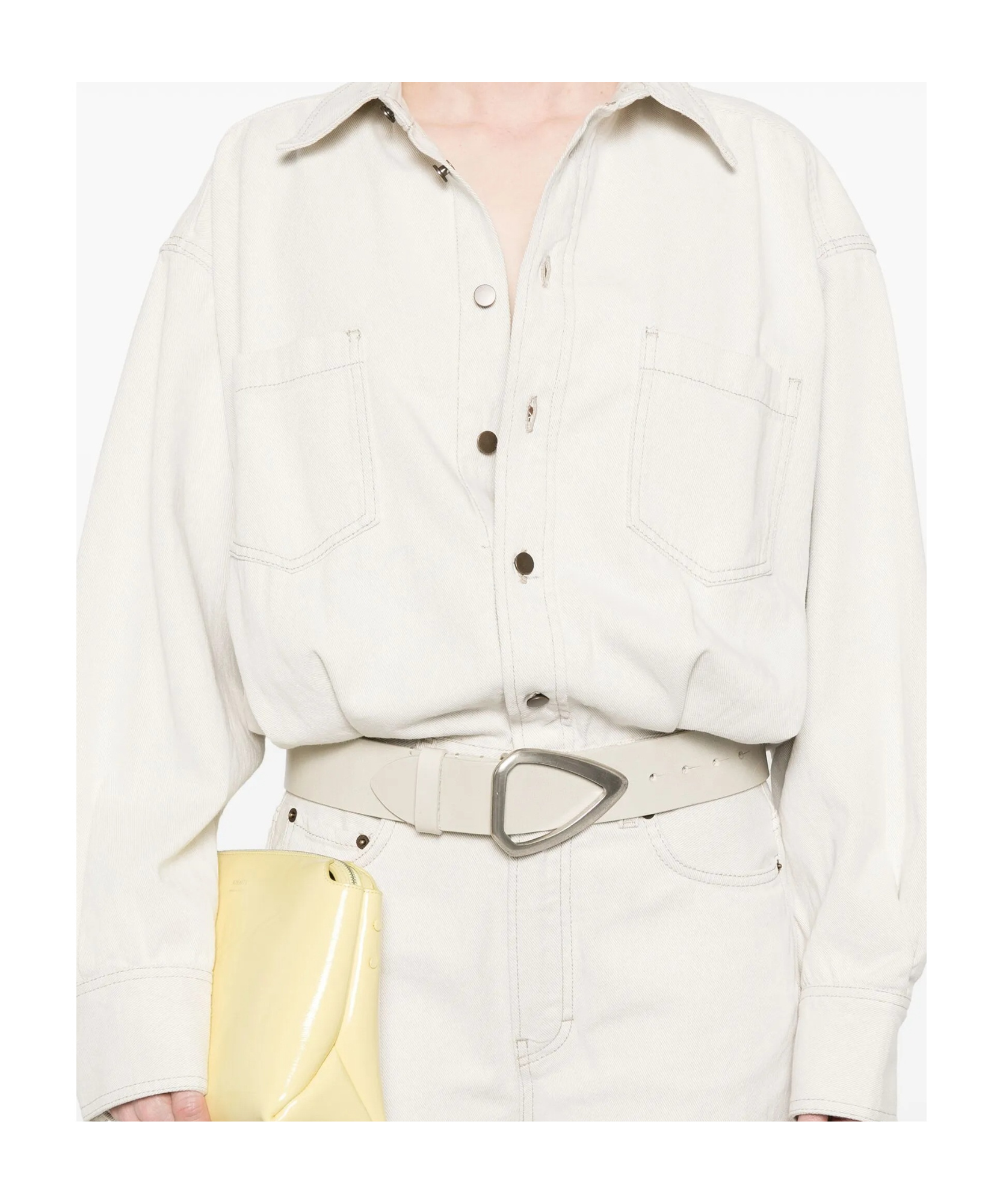 Haikure Long Sleeve Denim Jumpsuit In White