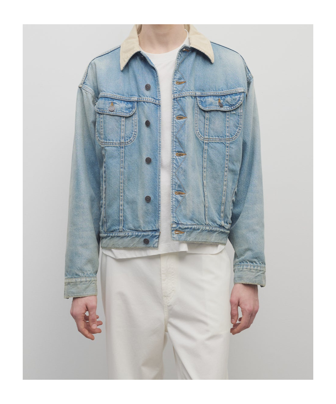 The Row Joret Corduroy-trim Denim Jacket In Blue