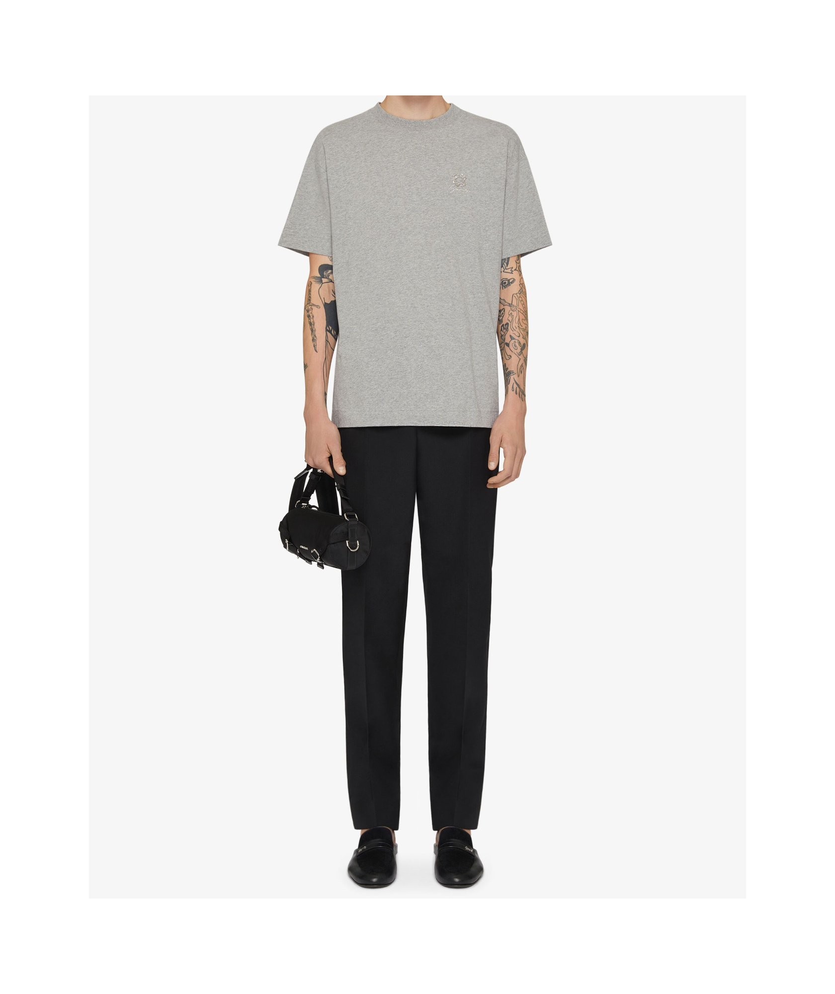 Givenchy T-shirt In Cotton With Crystals And 4g Detail In Gray