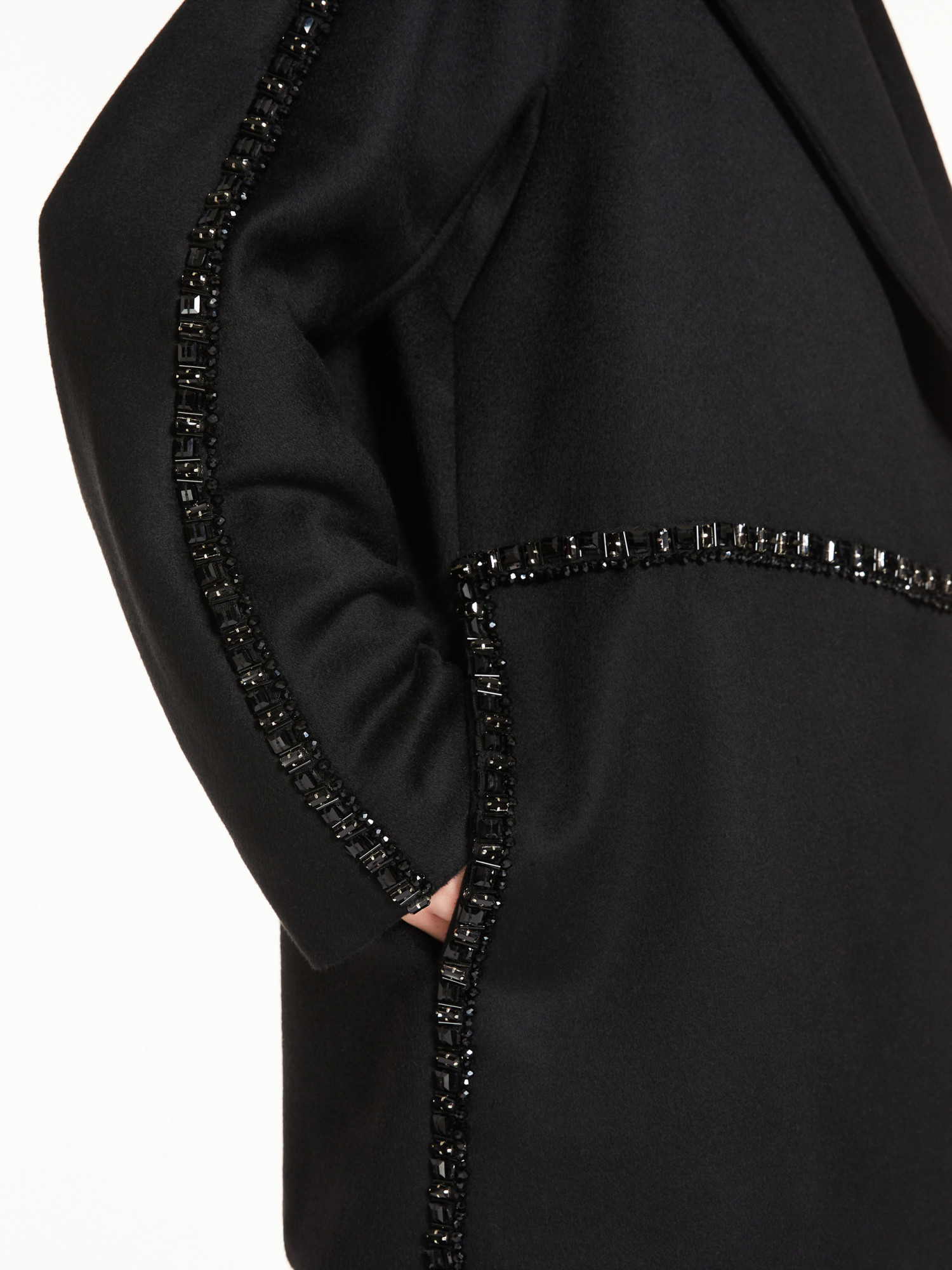 Max Mara Luxe Wool Coat Crystal Embellishment In Black