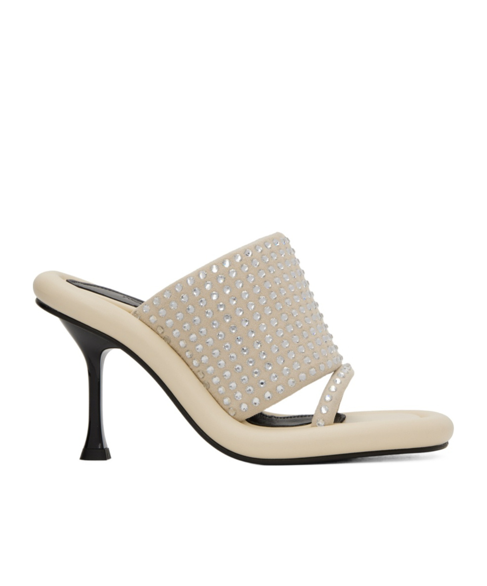 Jw Anderson Bumper-tube Crystal-embellished 90mm Mules In Nude