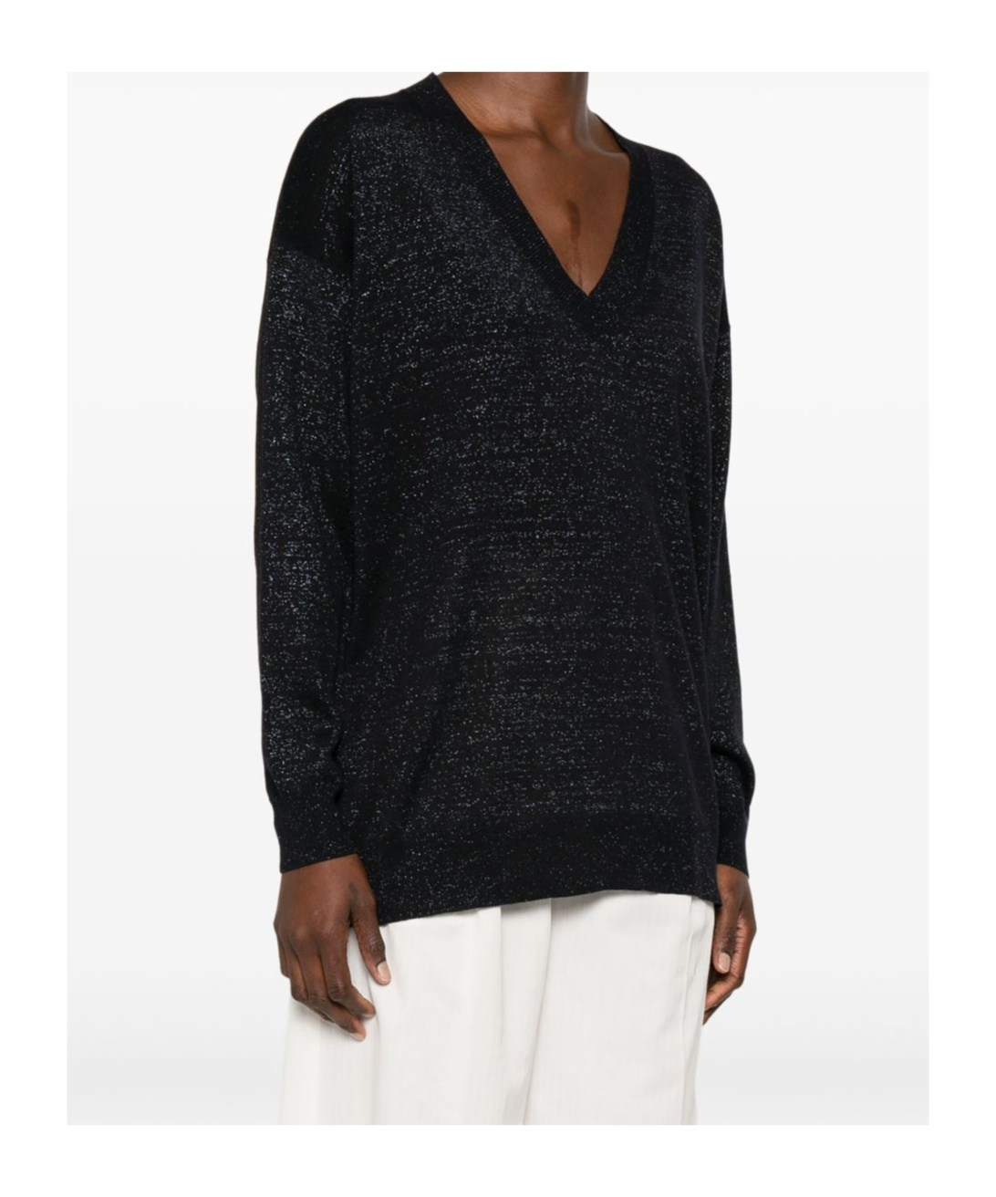 Fabiana Filippi Linen Blend V-necked Sweater In Night Blue